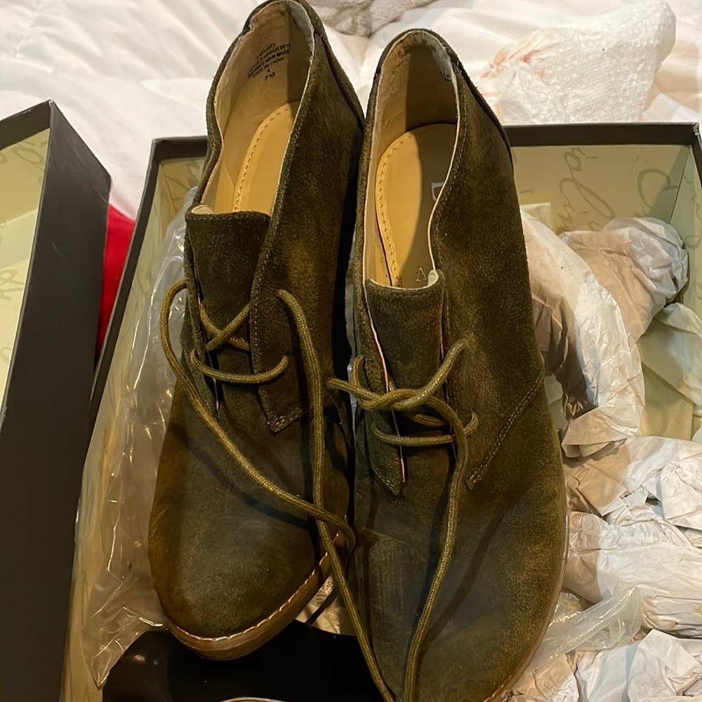 Olive green suede boots